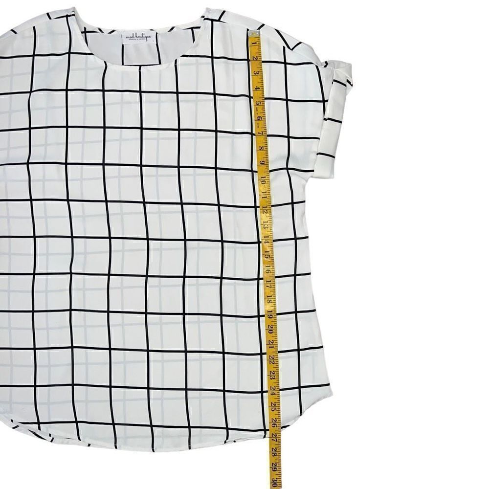 MOD BOUTIQUE Black & White Grid Pattern Short Sleeve Blouse Size L - Picture 5 of 6